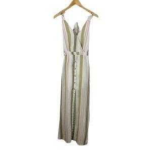Patrons of Peace white, pink, black striped maxi dress